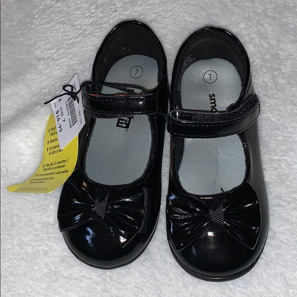 smartfit Other - NWT black shiny toddler dress shoes with bow